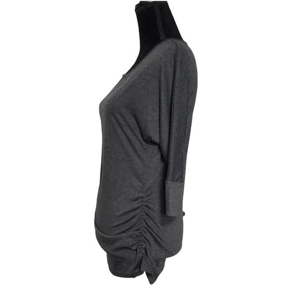 FancyQube 3/4 Sleeve Ruched Top in Dark Gray - Size Large - Picture 2 of 7